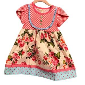 Matilda Jane Girls Pink Gingham Floral Dress Size 18 24 Months